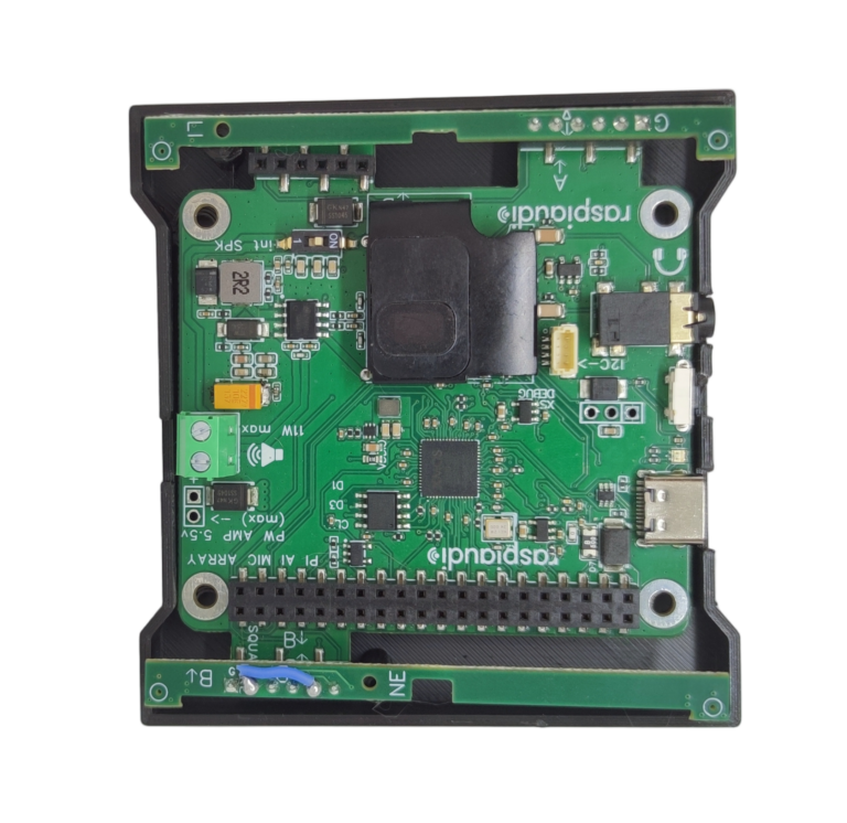 Voice DSP+ base pack with the main board, four microphones and slim 3D-printed enclosure